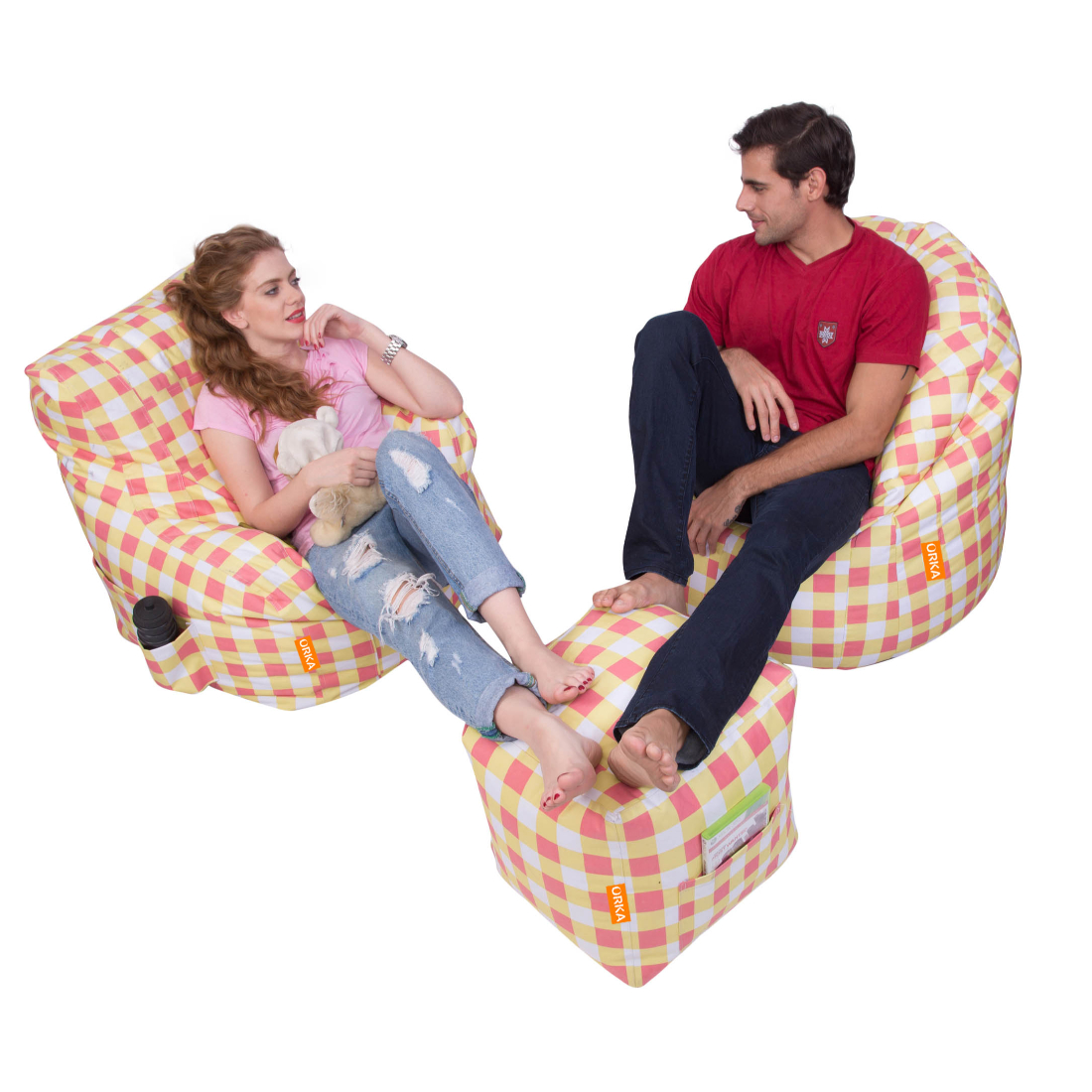 Can bean bags Combo Arm Chair, Big Boss Chair, Footstool Bean Bag (Yellow)